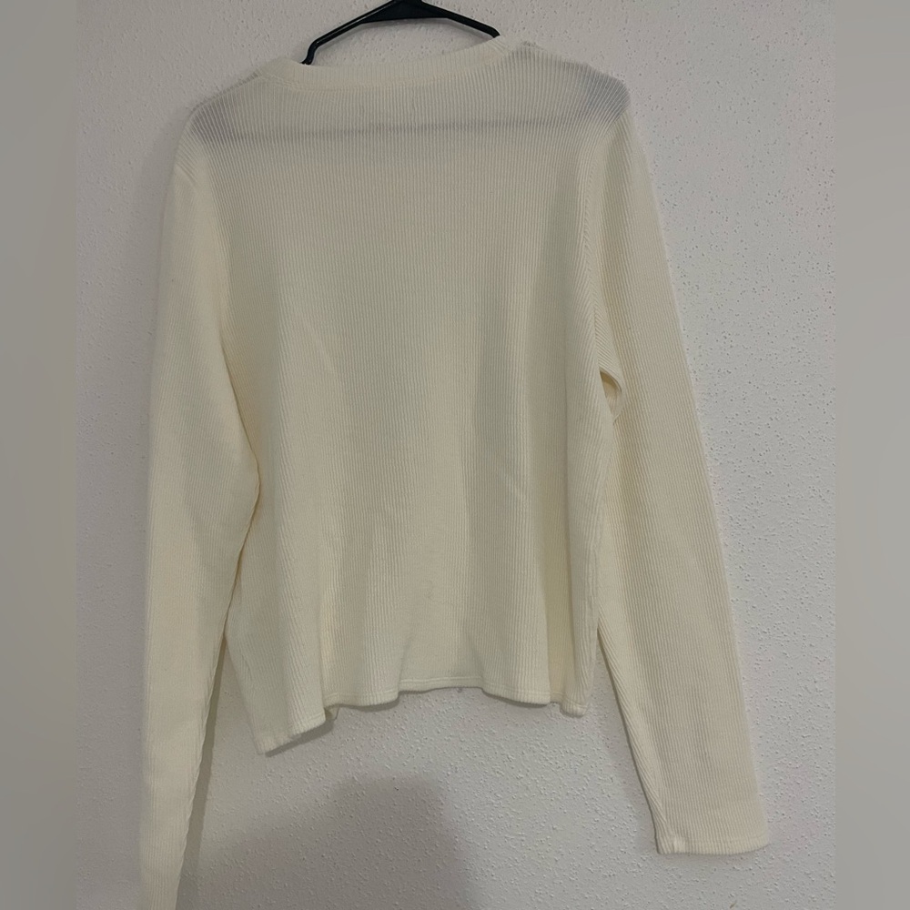 Madewell Ribbed Long Sleeve Knot-Front Top Style K4412 In Ivory Size L Classic - Picture 3 of 14